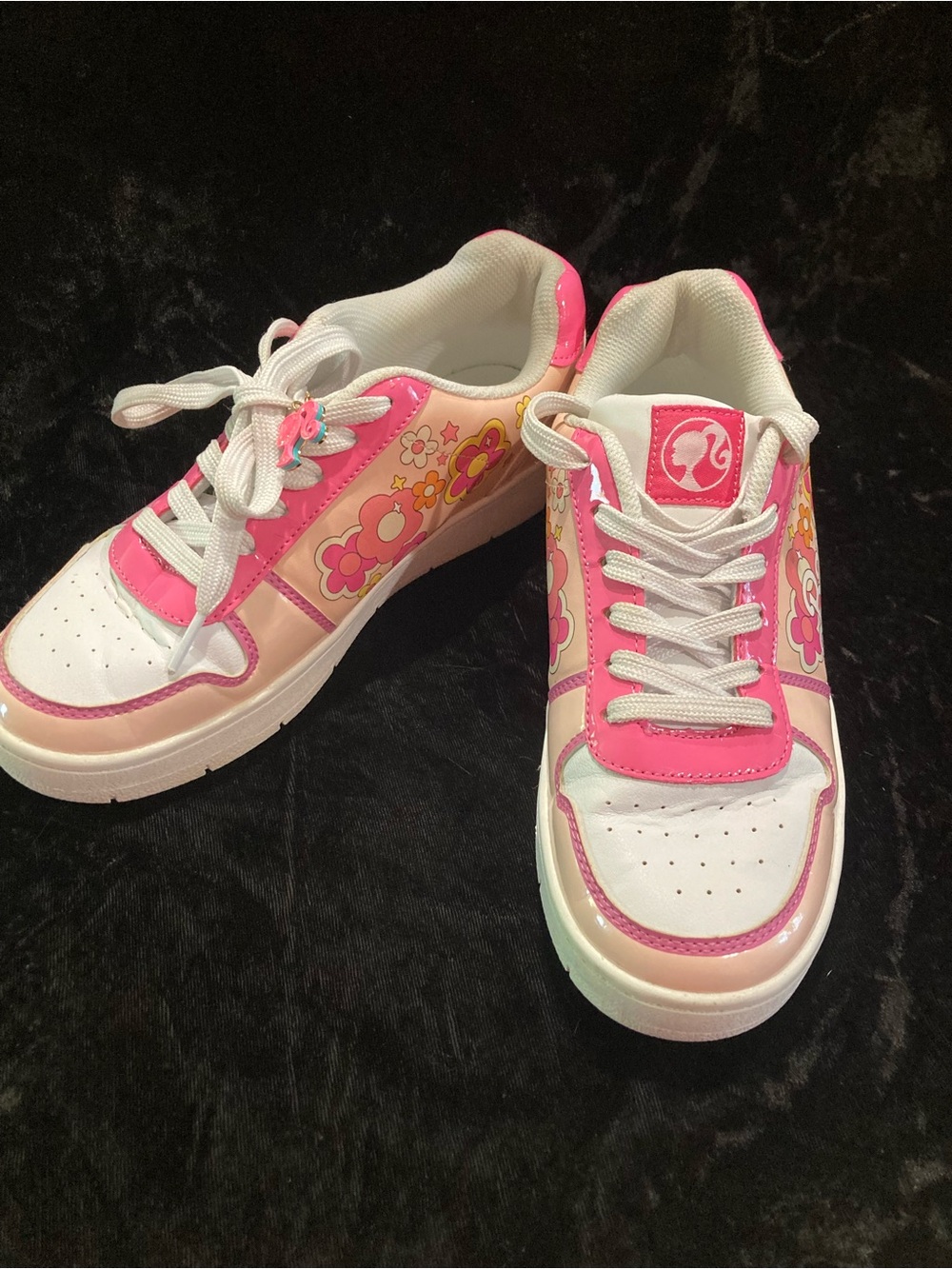 Barbie Pink White Floral Low-Top Sneakers size 7